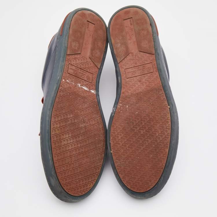 مملوكة مسبقًا Loro Piana Navy Blue Leather 360 Flexy Walker Low Top Sneakers Size 46