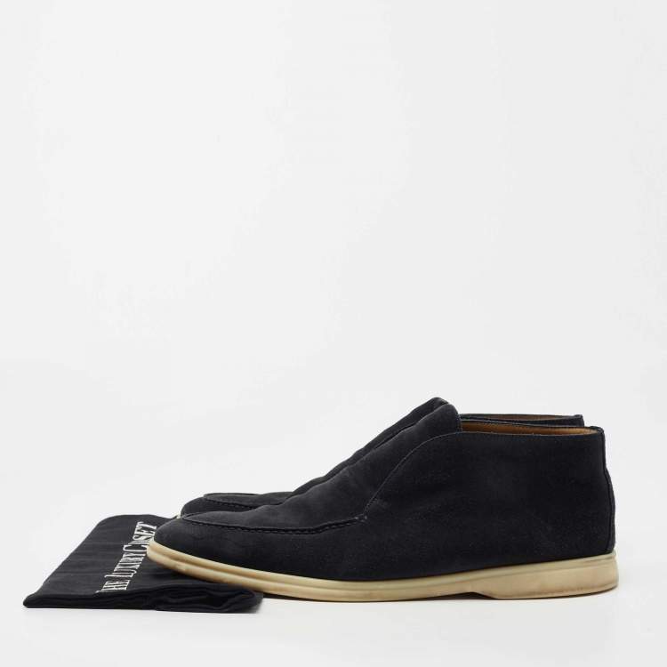 Pre Owned Loro Piana Navy Blue Suede Open Walk Ankle Boots Size 44