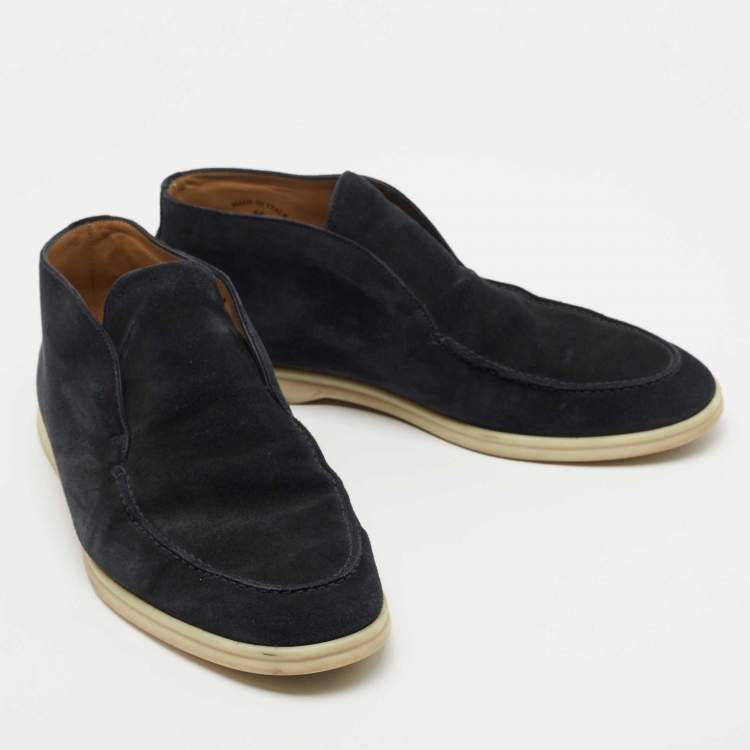 Pre Owned Loro Piana Navy Blue Suede Open Walk Ankle Boots Size 44