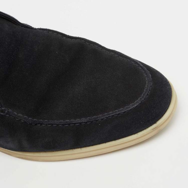 Pre Owned Loro Piana Navy Blue Suede Open Walk Ankle Boots Size 44
