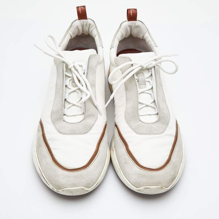 Pre Owned Loro Piana White/Grey Nylon and Suede Low Top Sneakers Size 46