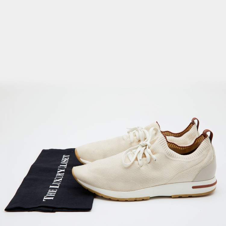 مملوكة مسبقًا Loro Piana Off White Knit Fabric 360 Flexy Walker Lace Up Sneakers Size 44