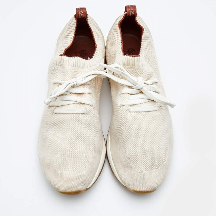 مملوكة مسبقًا Loro Piana Off White Knit Fabric 360 Flexy Walker Lace Up Sneakers Size 44