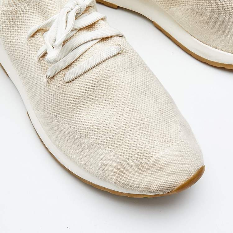 مملوكة مسبقًا Loro Piana Off White Knit Fabric 360 Flexy Walker Lace Up Sneakers Size 44