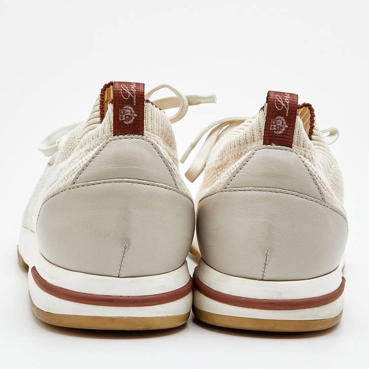 مملوكة مسبقًا Loro Piana Off White Knit Fabric 360 Flexy Walker Lace Up Sneakers Size 44