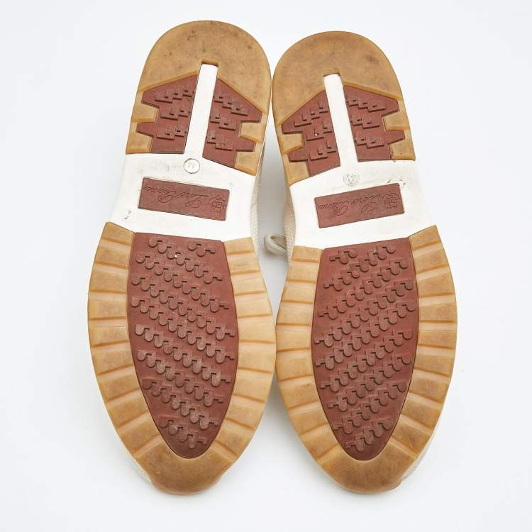 مملوكة مسبقًا Loro Piana Off White Knit Fabric 360 Flexy Walker Lace Up Sneakers Size 44