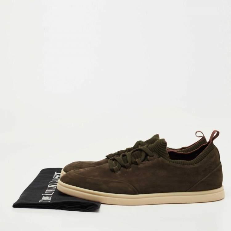 مملوكة مسبقًا Loro Piana Olive Green Suede 360 Flexy Walker Sneakers Size 43.5