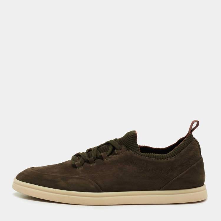 مملوكة مسبقًا Loro Piana Olive Green Suede 360 Flexy Walker Sneakers Size 43.5