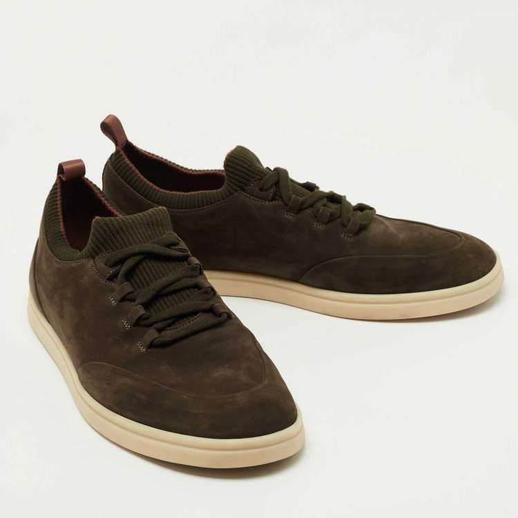 مملوكة مسبقًا Loro Piana Olive Green Suede 360 Flexy Walker Sneakers Size 43.5