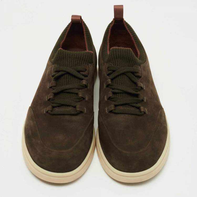 مملوكة مسبقًا Loro Piana Olive Green Suede 360 Flexy Walker Sneakers Size 43.5