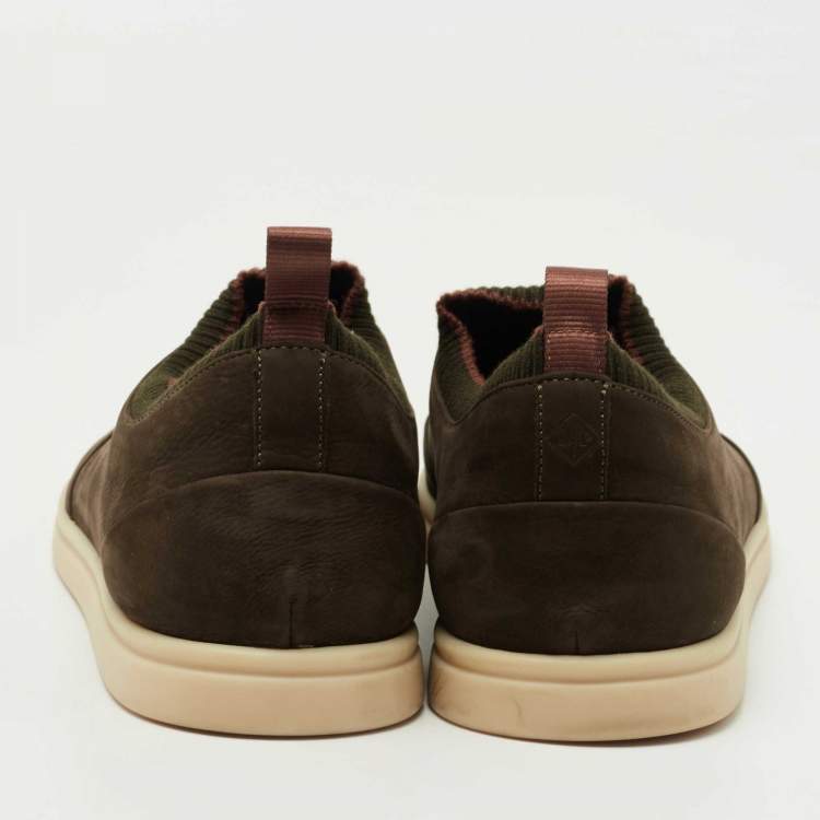 مملوكة مسبقًا Loro Piana Olive Green Suede 360 Flexy Walker Sneakers Size 43.5
