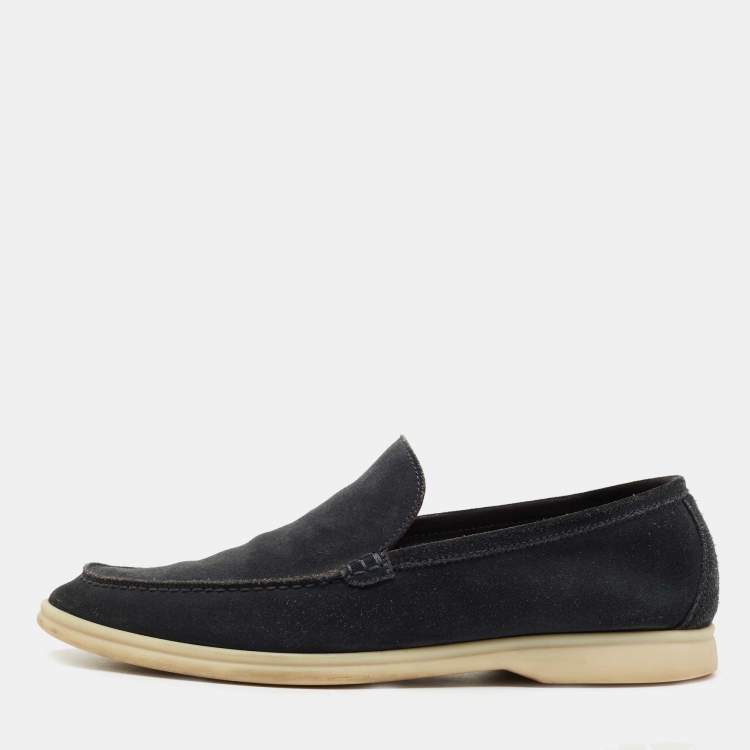 Pre Owned Loro Piana Navy Blue Suede Summer Walk Loafers Size 43.5