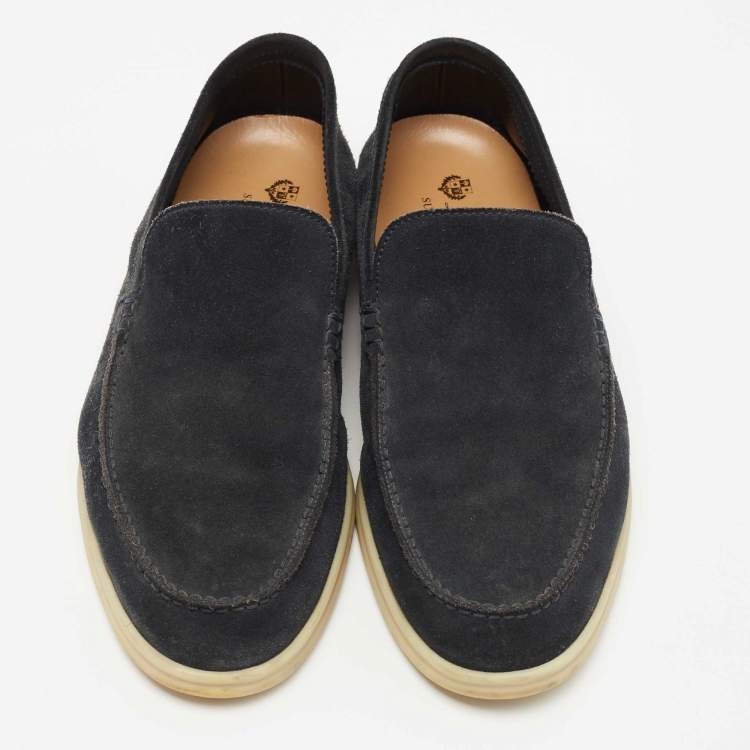 Pre Owned Loro Piana Navy Blue Suede Summer Walk Loafers Size 43.5