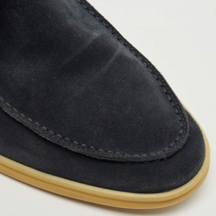 Pre Owned Loro Piana Navy Blue Suede Summer Walks Loafers Size 41