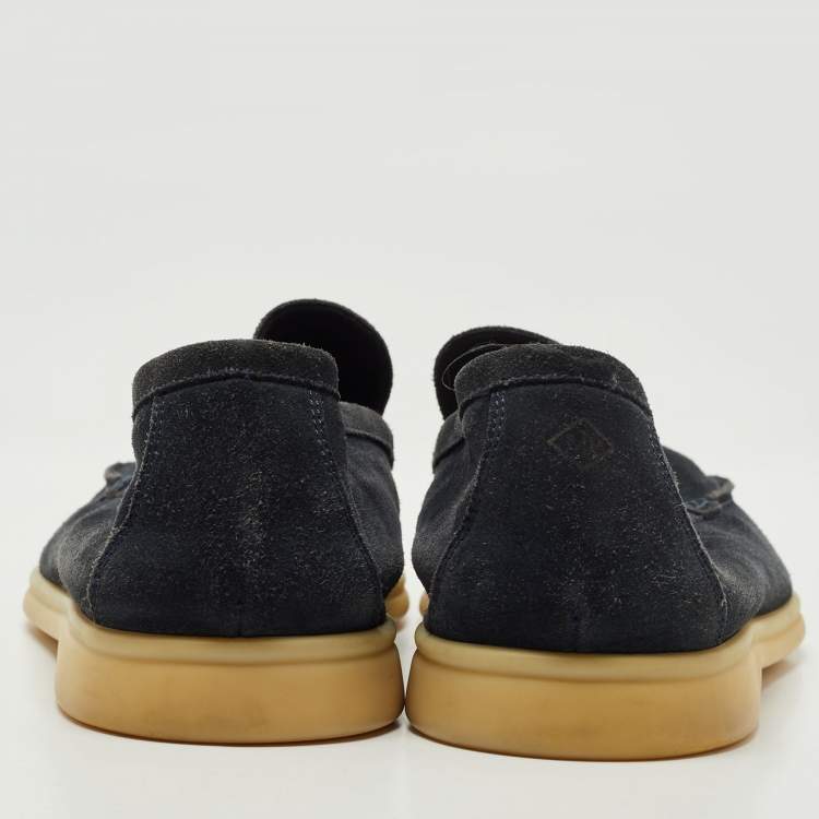 Pre Owned Loro Piana Navy Blue Suede Summer Walks Loafers Size 41