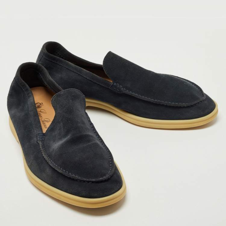 Pre Owned Loro Piana Navy Blue Suede Summer Walks Loafers Size 41