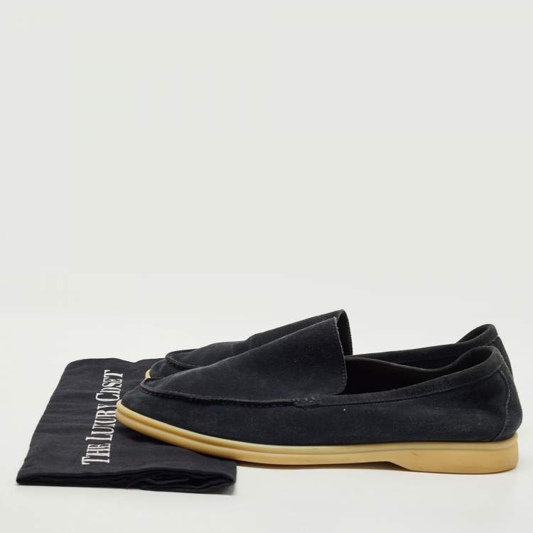 Pre Owned Loro Piana Navy Blue Suede Summer Walks Loafers Size 41