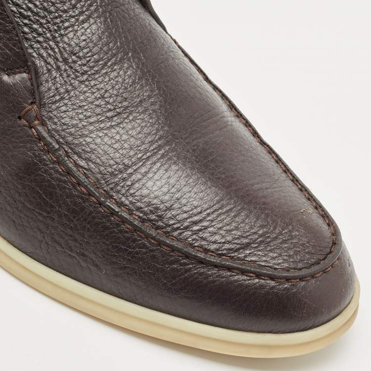 Pre Owned Loro Piana Brown Leather Open Walk Ankle Boots Size 41