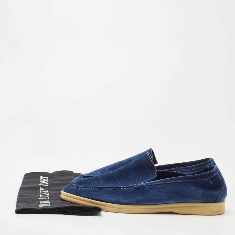 Pre Owned Loro Piana Navy Blue Suede Summer Walk Loafers Size 41