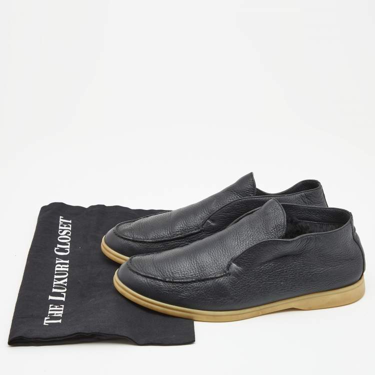 مملوكة مسبقًا Loro Piana Navy Blue Leather Open Walk Ankle Boots Size 41