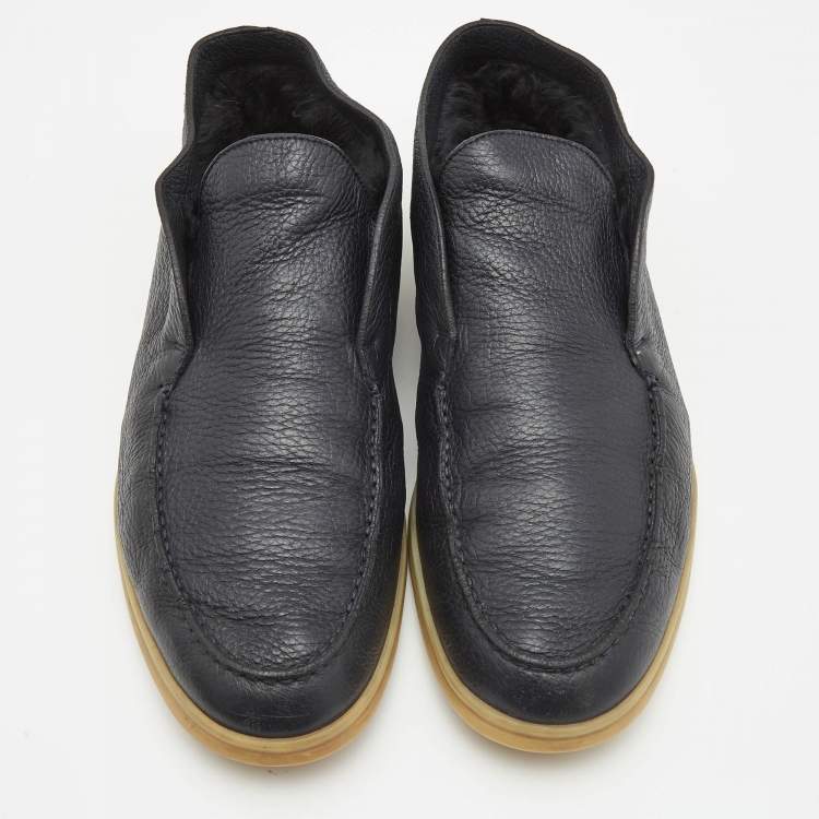 مملوكة مسبقًا Loro Piana Navy Blue Leather Open Walk Ankle Boots Size 41
