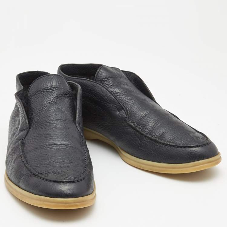 مملوكة مسبقًا Loro Piana Navy Blue Leather Open Walk Ankle Boots Size 41