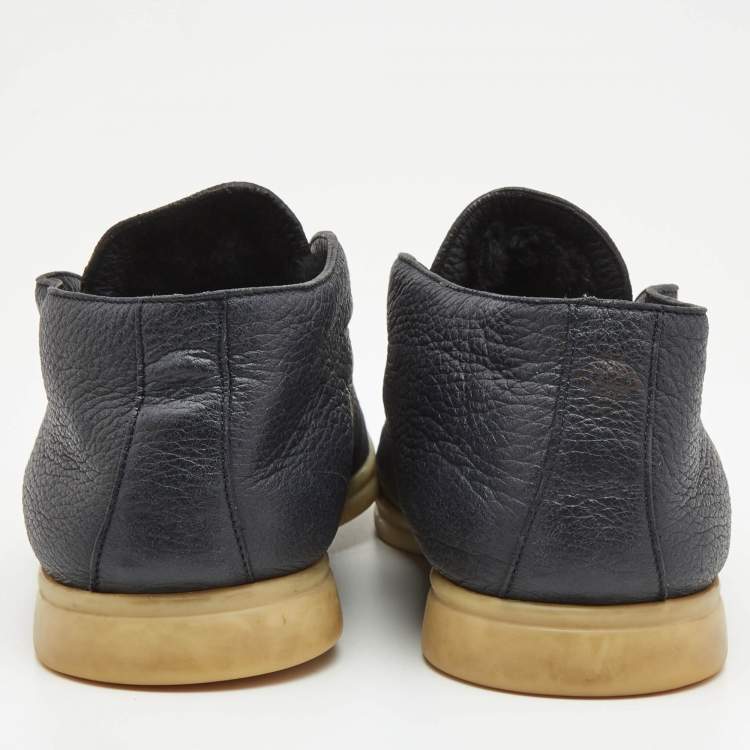 مملوكة مسبقًا Loro Piana Navy Blue Leather Open Walk Ankle Boots Size 41
