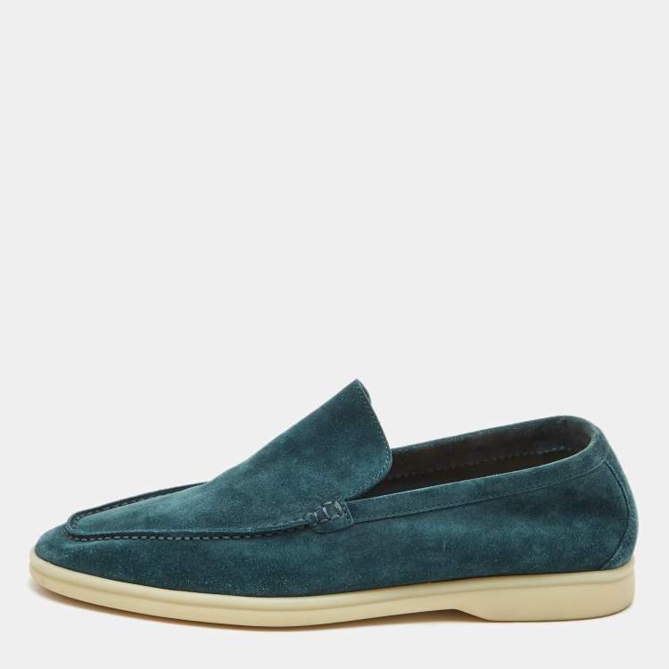 مملوكة مسبقًا Loro Piana Teal Suede Summer Walk Loafers Size 41.5 