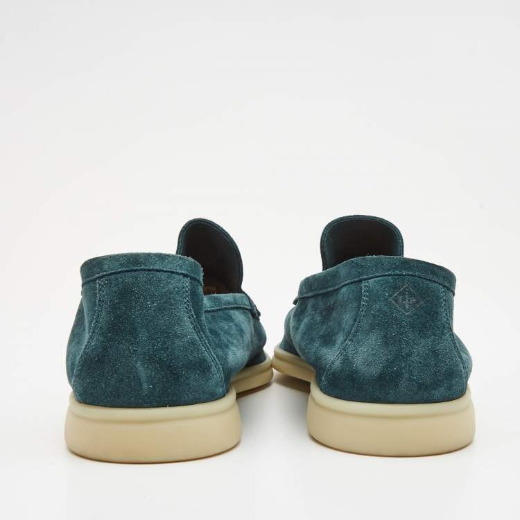 مملوكة مسبقًا Loro Piana Teal Suede Summer Walk Loafers Size 41.5 