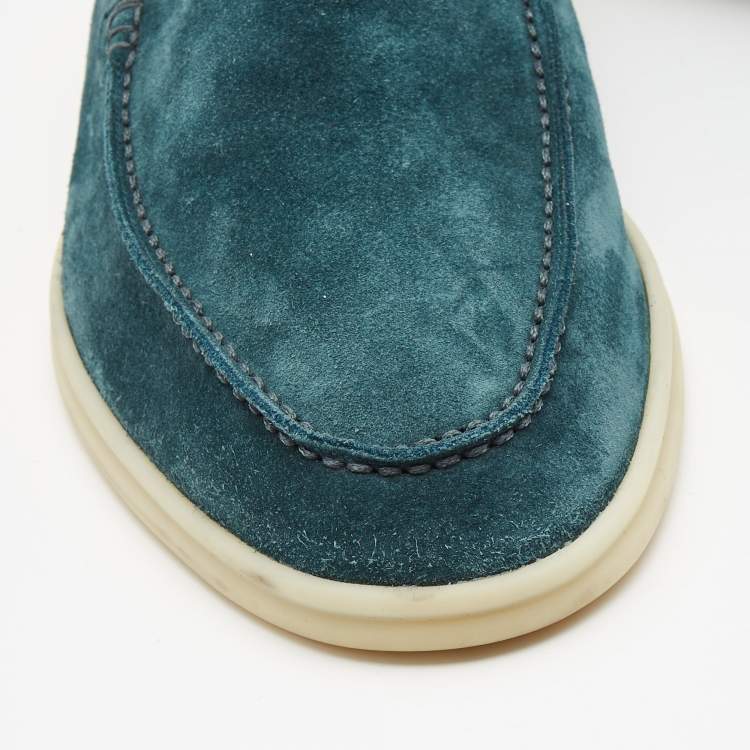مملوكة مسبقًا Loro Piana Teal Suede Summer Walk Loafers Size 41.5 