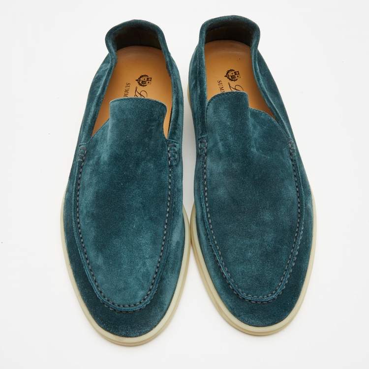 مملوكة مسبقًا Loro Piana Teal Suede Summer Walk Loafers Size 41.5 