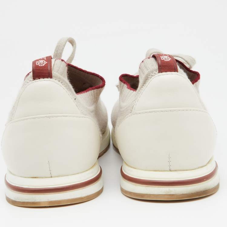 مملوكة مسبقًا Loro Piana Grey/Cream Knit Fabric and Leather 360 Flexy Walker Slip On Sneakers Size 43