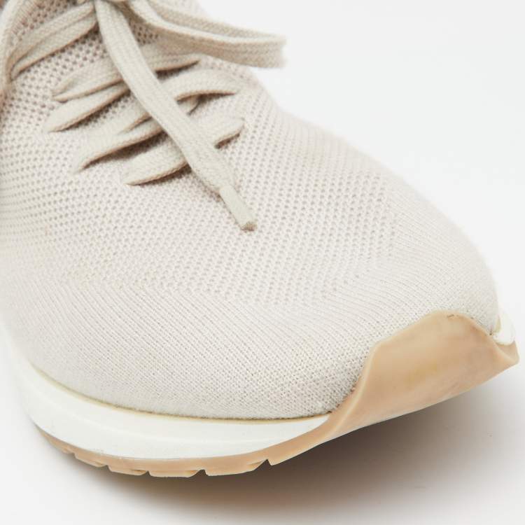 مملوكة مسبقًا Loro Piana Grey/Cream Knit Fabric and Leather 360 Flexy Walker Slip On Sneakers Size 43