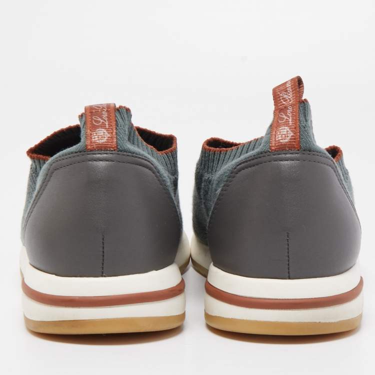 Pre Owned Loro Piana Green Knit Fabric 360 Lp Flexy Walk Sneakers Size 43