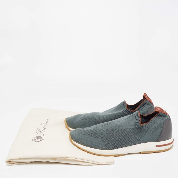 Pre Owned Loro Piana Green Knit Fabric 360 Lp Flexy Walk Sneakers Size 43