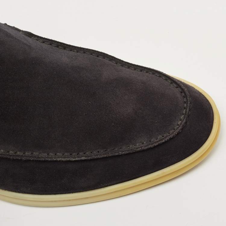 Pre Owned Loro Piana Black Suede Summer Walk Slip On Loafers Size 43