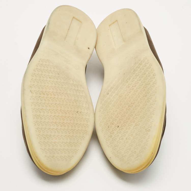 مملوكة مسبقًا Loro Piana Olive Green Nubuck Leather Summer Walk Slip On Loafers Size 43