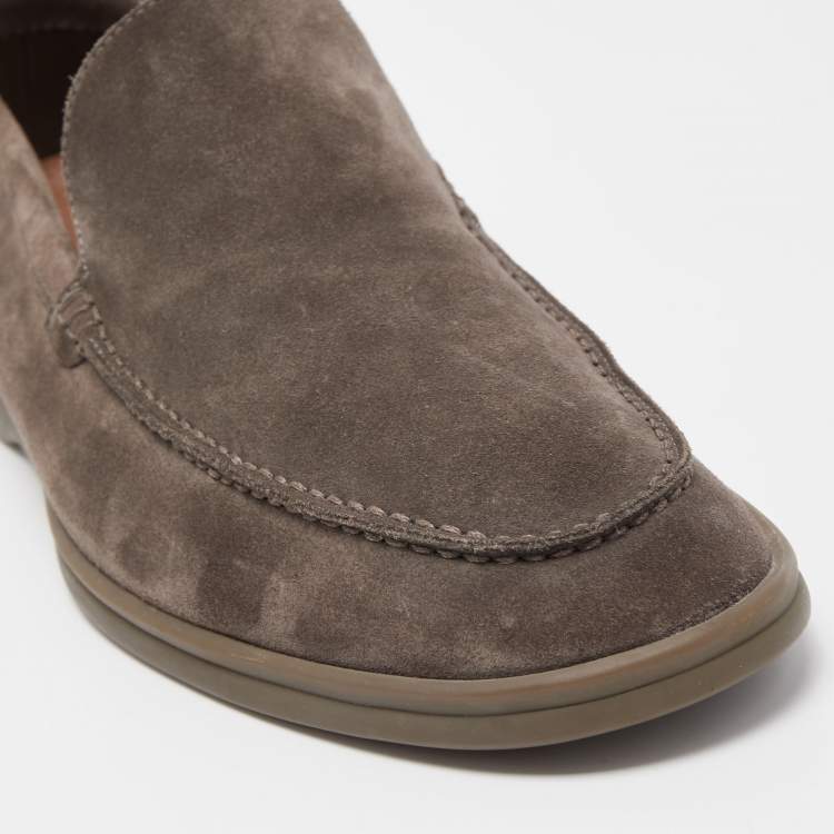 مملوكة مسبقًا Loro Piana Brown Suede Summer Walk Slip On Loafers Size 43