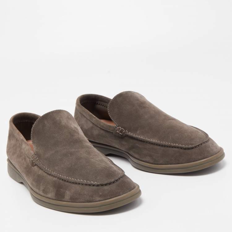 مملوكة مسبقًا Loro Piana Brown Suede Summer Walk Slip On Loafers Size 43