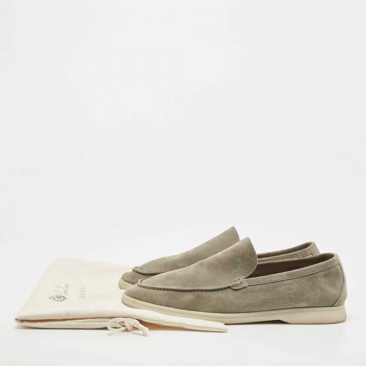 Pre Owned Loro Piana Grey Suede Summer Walk Slip On Loafers Size 41.5