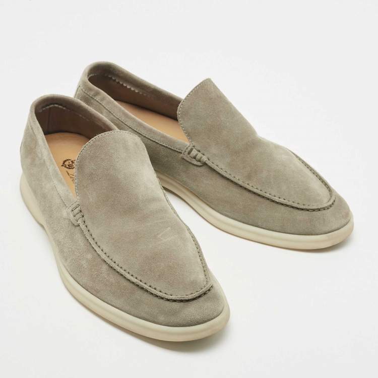 Pre Owned Loro Piana Grey Suede Summer Walk Slip On Loafers Size 41.5