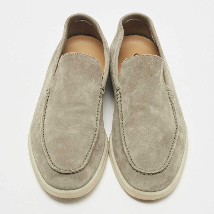 Pre Owned Loro Piana Grey Suede Summer Walk Slip On Loafers Size 41.5