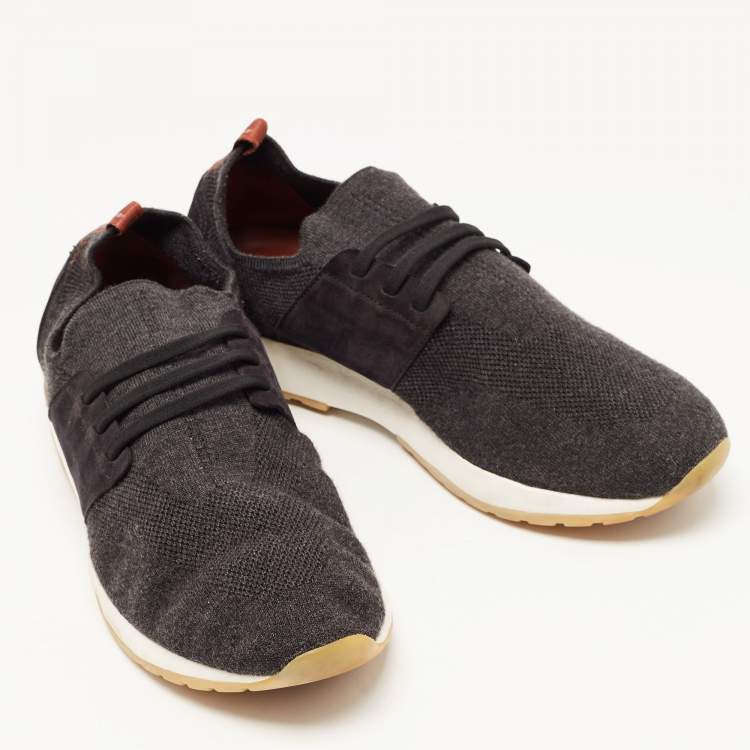 Pre Owned Loro Piana Black Knit Fabric 360 LP Flexy Walk Sneakers Size 44