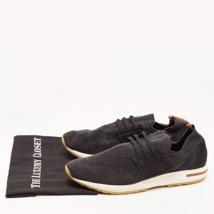 Pre Owned Loro Piana Black Knit Fabric 360 LP Flexy Walk Sneakers Size 44