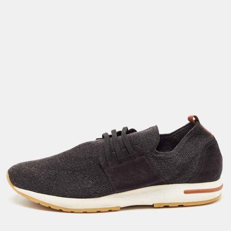 Pre Owned Loro Piana Black Knit Fabric 360 LP Flexy Walk Sneakers Size 44