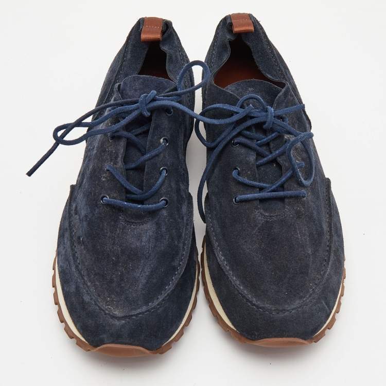 Pre Owned Loro Piana Navy Blue Suede Weekend Walk Trainers Sneakers Size 42