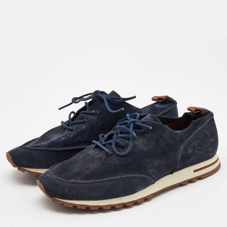 Pre Owned Loro Piana Navy Blue Suede Weekend Walk Trainers Sneakers Size 42