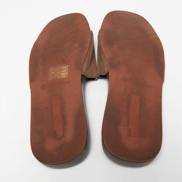 مملوكة مسبقًا Loro Piano Brown Suede Flat Slides Size 44