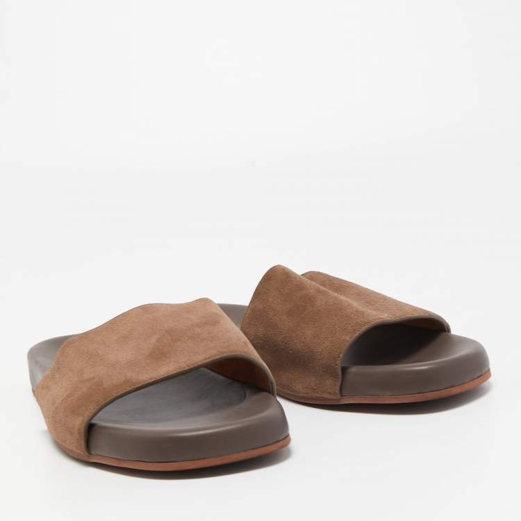 مملوكة مسبقًا Loro Piano Brown Suede Flat Slides Size 44