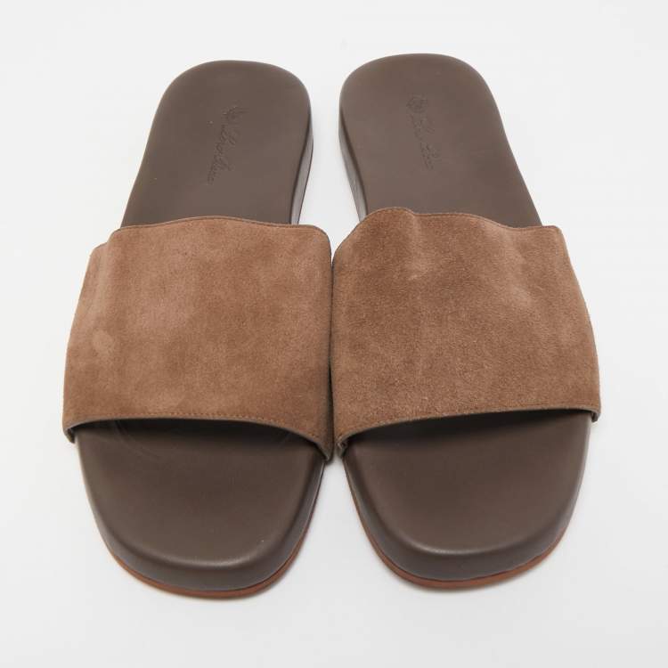 مملوكة مسبقًا Loro Piano Brown Suede Flat Slides Size 44